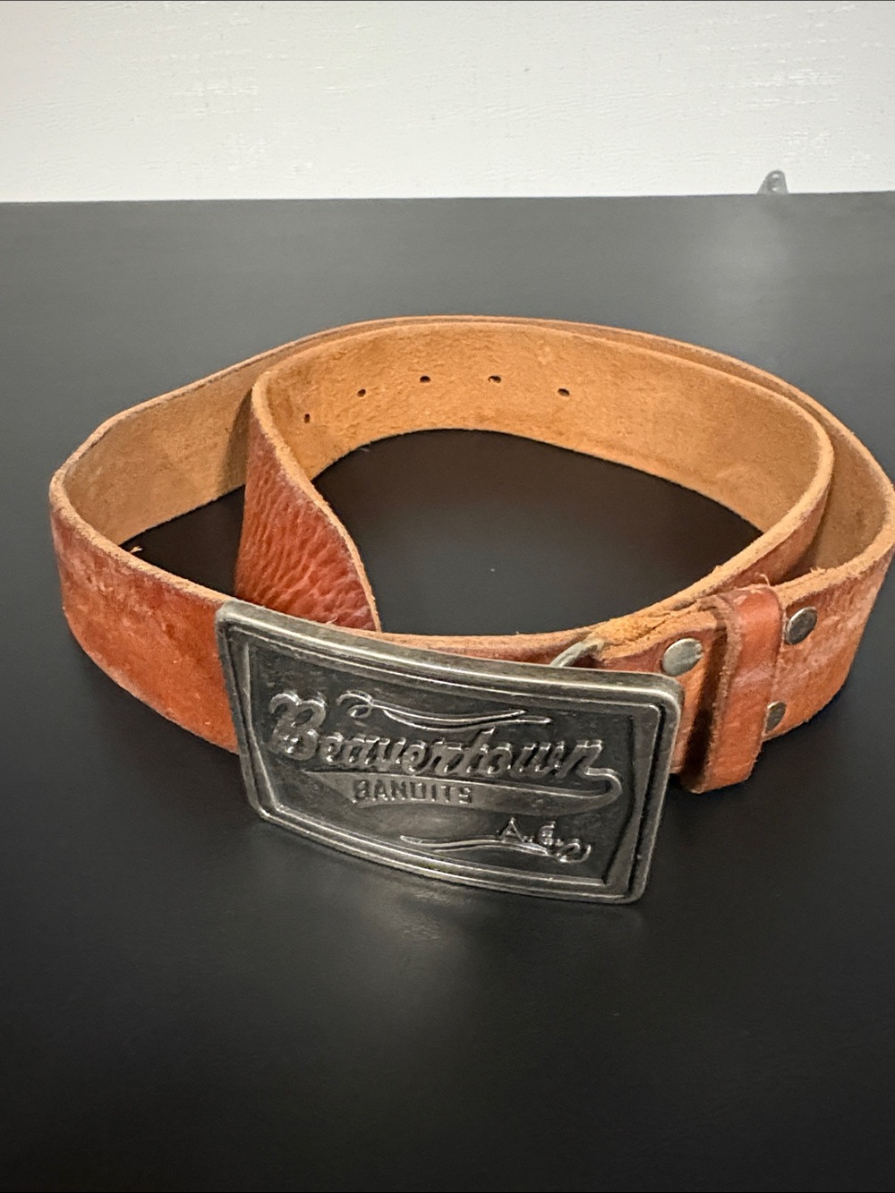 Brown Leather Men's Belt with Metal Buckle